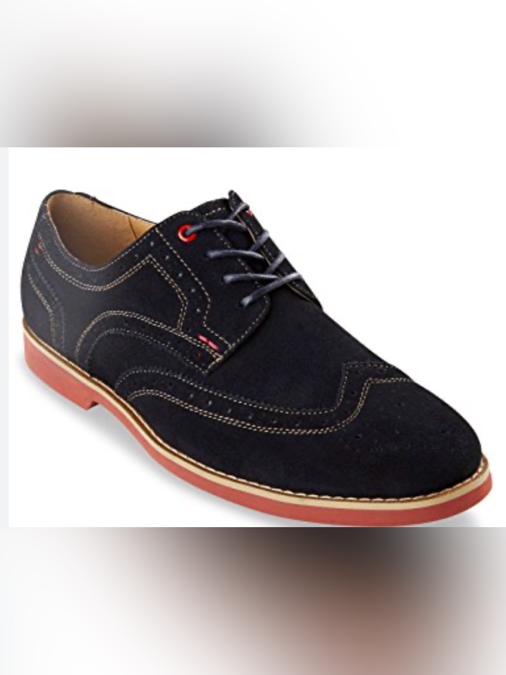 New HUSH PUPPIES Men's Black Suede Derby Shoes with Red Accent
